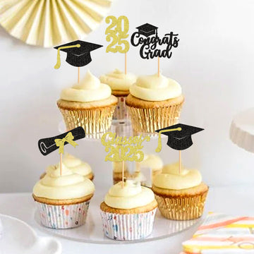 25 Pack 2025 Graduation Cupcake Toppers Class Of 2025 Congrats Grad Cupcake Picks For 2025 Graduation Theme Birthday Party Suppl