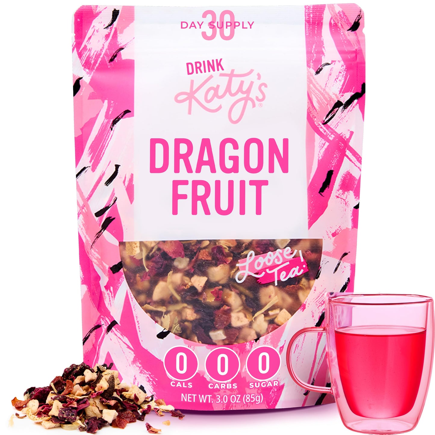 DRINK KATYS Dragonfruit Tea Loose Leaf Herbal, All Natural, Caffeine Free, 3 Ounce