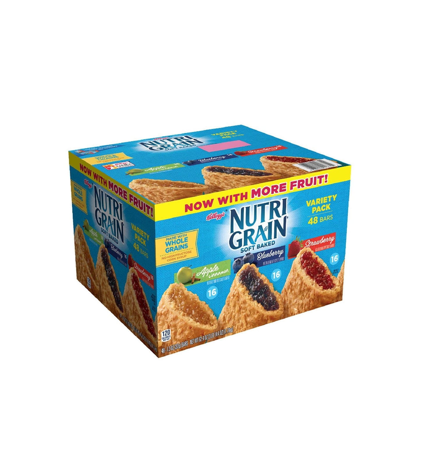 Kellogg's Nutri-Grain Variety Pack Soft Baked Breakfast Bars - Grab-N-Go Snacks, Apple Cinnamon, Blueberry, and Strawberry (48 C