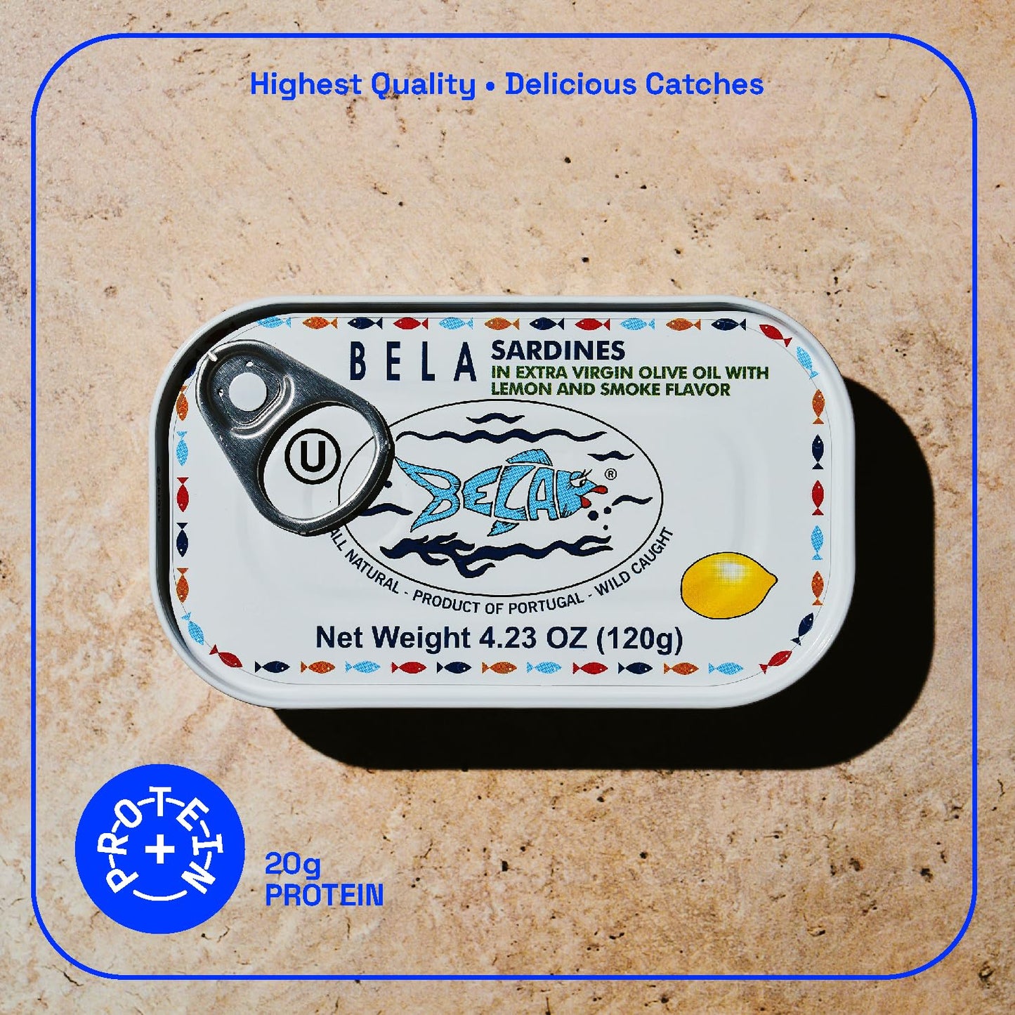 BELA Wild Caught Sardines in Organic Lemon Olive Oil, Lightly Smoked, 4.25 Oz, All Natural, High Protein, Omega 3 Rich
