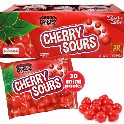 DOUzzle Back To School Cherry Sours Red Candy Balls, Chewy Candies, Mini Packs (30 Count, 1 Pack) Individually Wrapped, Party Fa