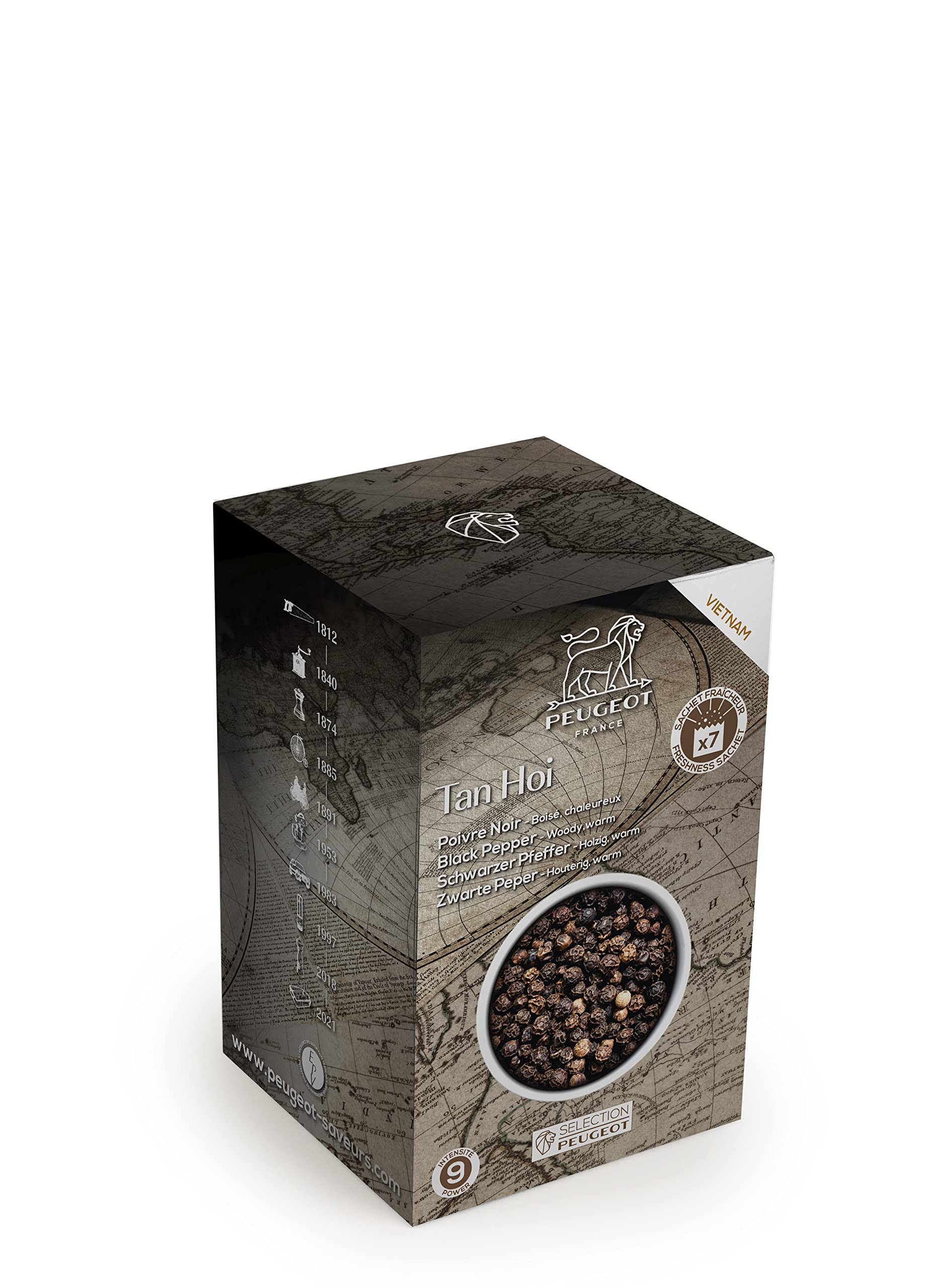 Peugeot Tan Hoi Vietnamese Black Peppercorns, 140G - 7 Fresh Sachets Of 20G
