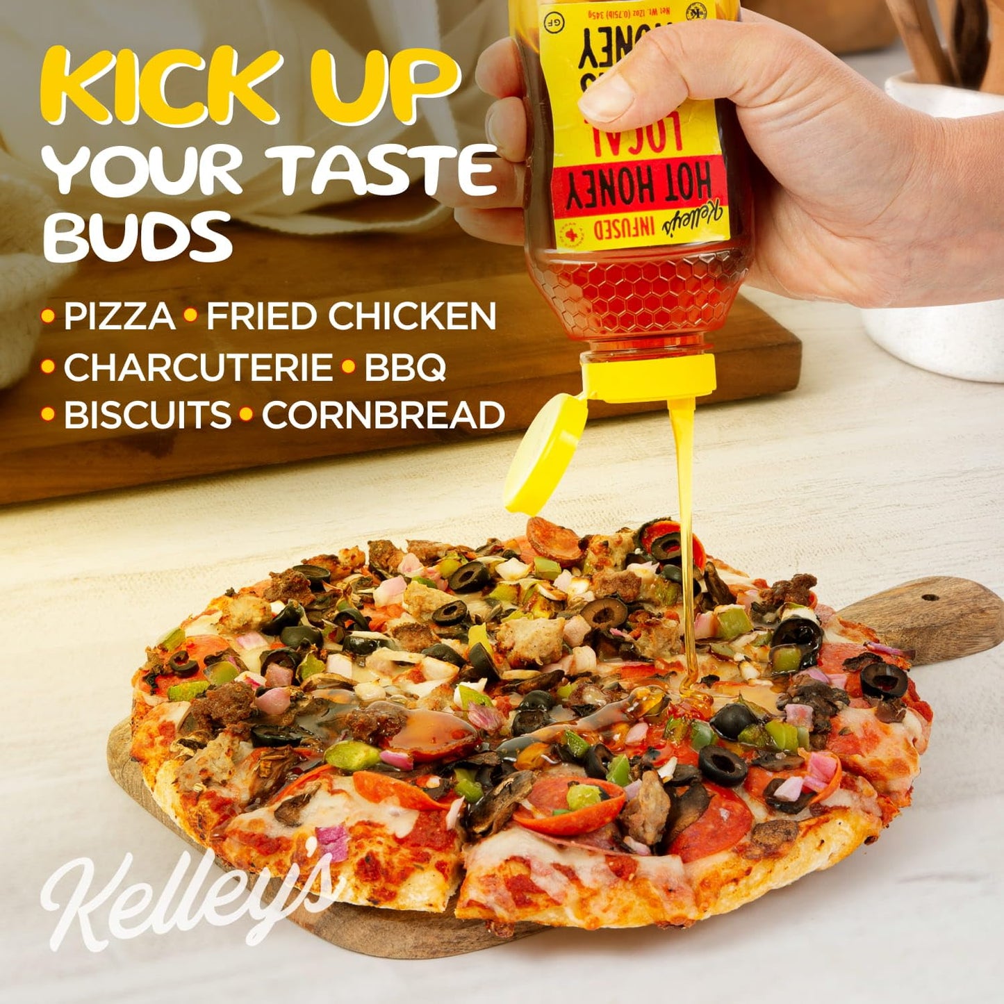 Kelley'S Hot Honey, 12 Oz - 100% Unfiltered Raw Honey Infused With Chili Pepper - Rich Flavor For Bbq, Fried Chicken, Pizza, Cha