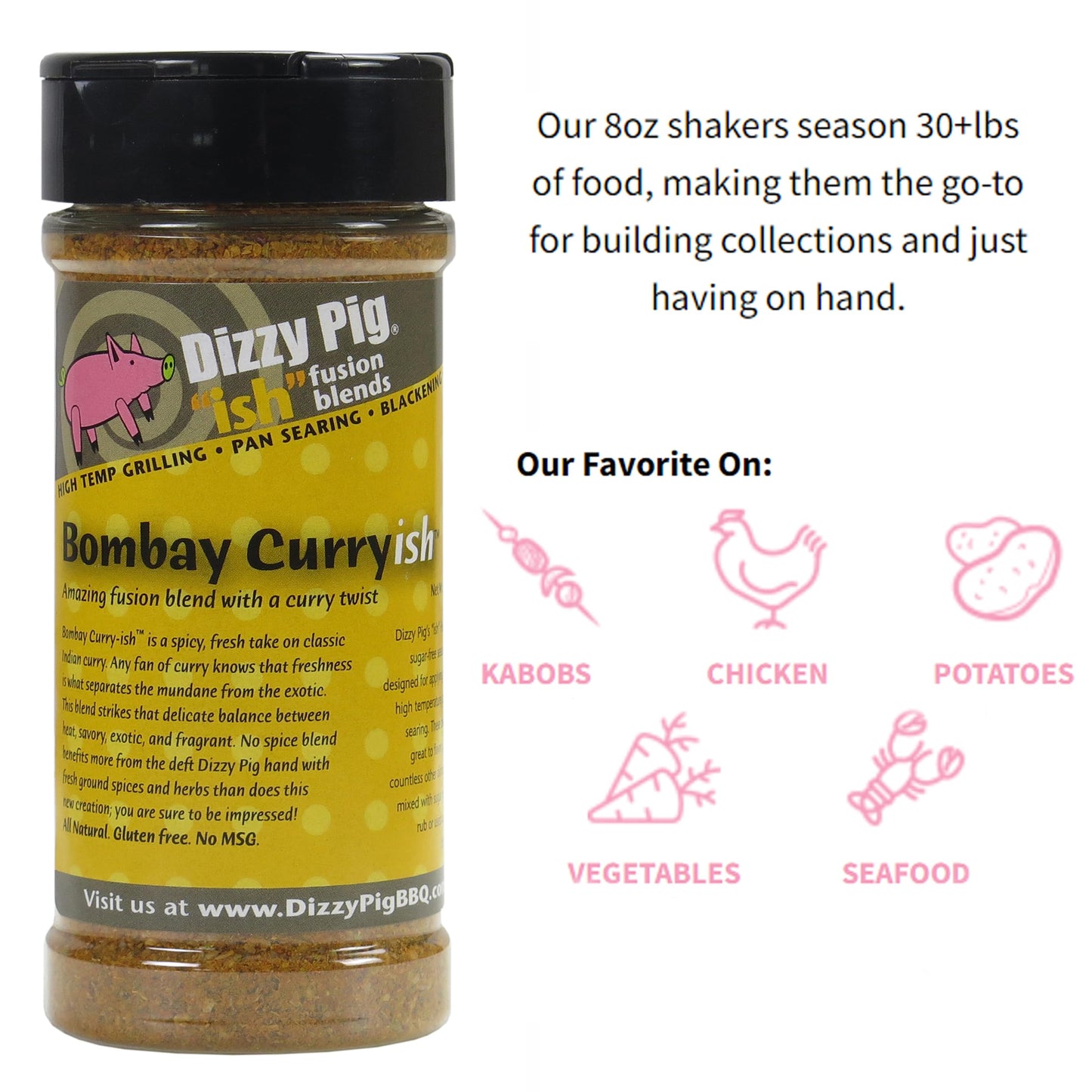 Dizzy Pig ish Fusion Bombay Curry-ish Blend (8oz Shaker) - Seasons 30+lbs of Food - Hand Made in the USA - MSG Free, Gluten Free