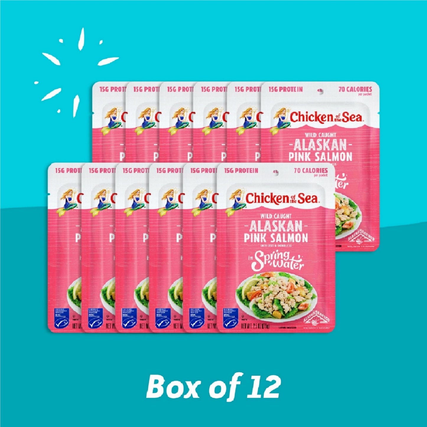 Chicken Of The Sea Alaskan Pink Salmon In Spring Water, 2.5 Ounce Packets (Box Of 12), Wild Caught, Skinless & Boneless