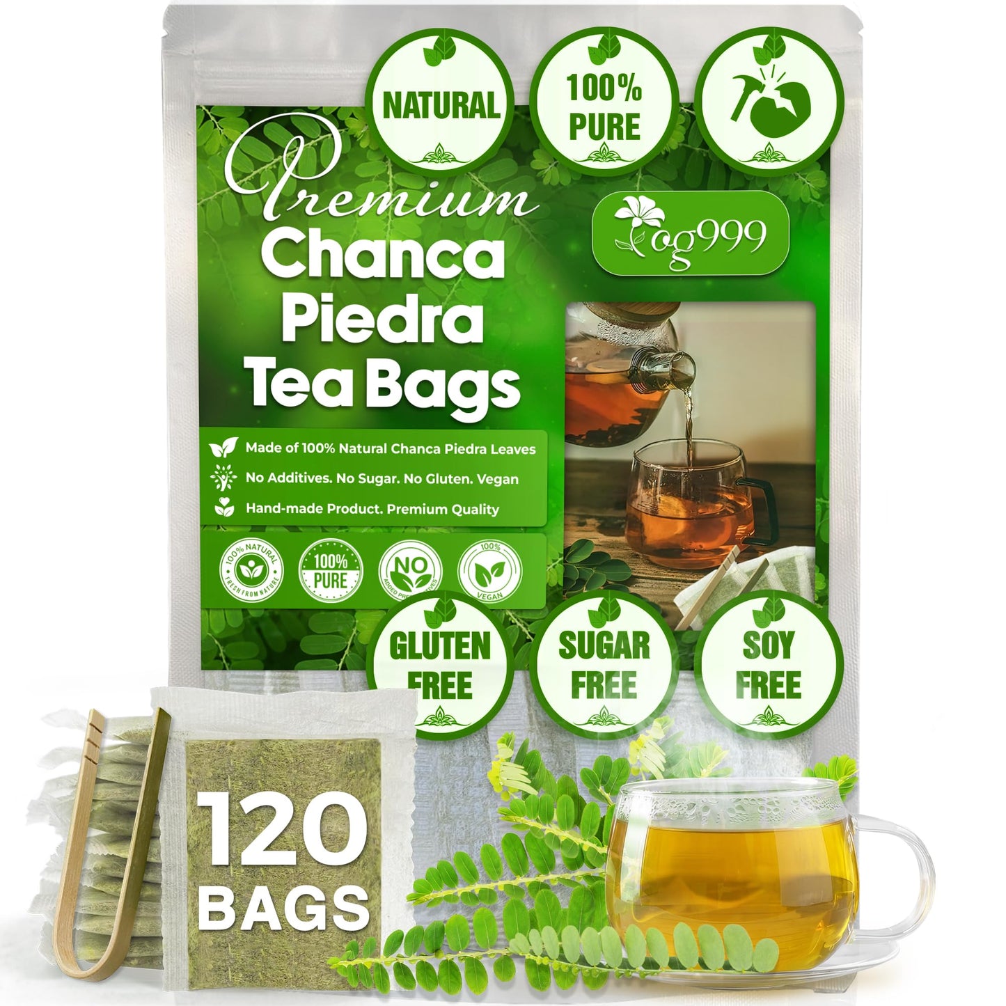 TOG999 Chanca Piedra Leaf Tea Bags, 100% Natural Herbal Tea, 120 Bags, Caffeine-Free, Vegan