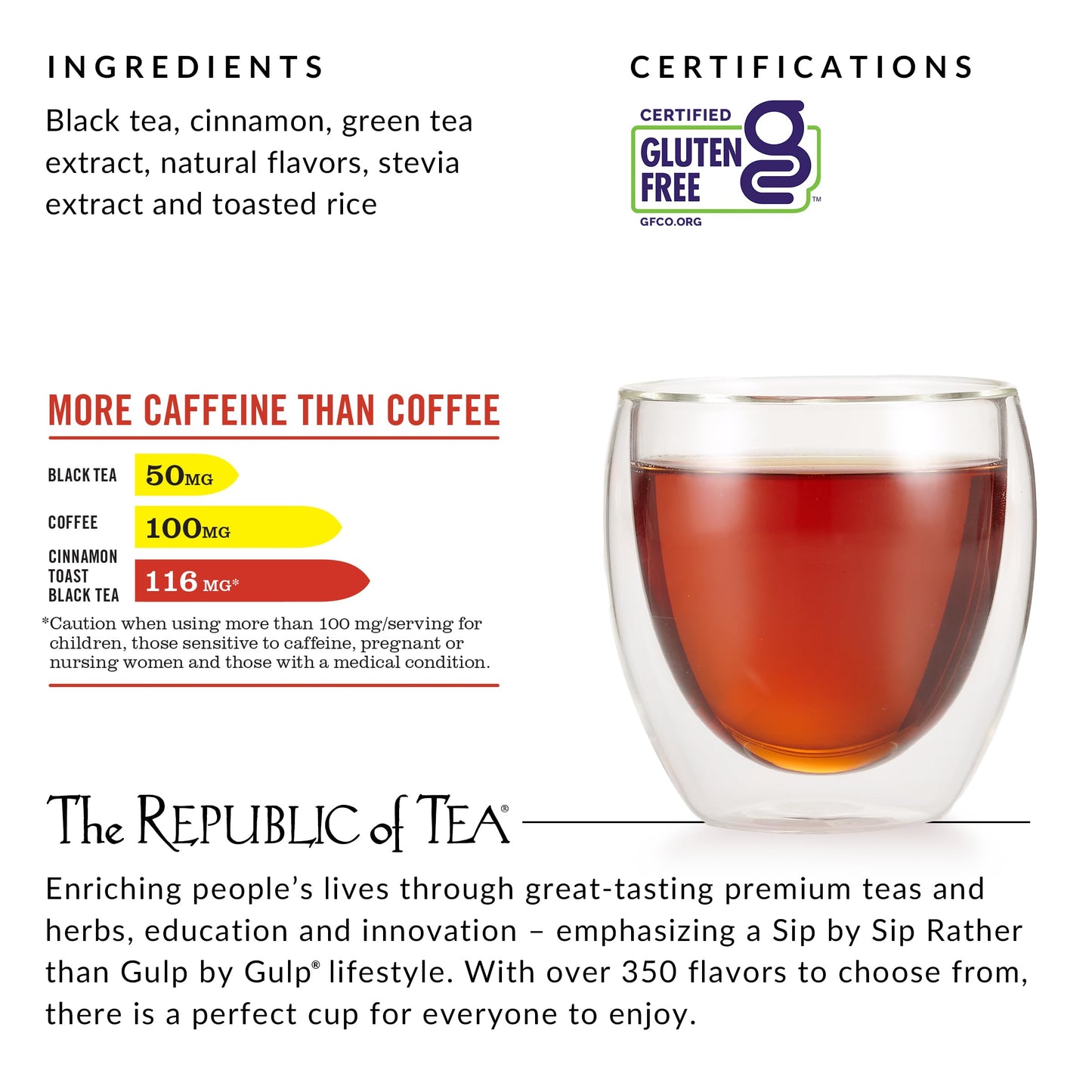 The Republic of Tea HiCAF Cinnamon Toast Black Tea, 50 Tea Bags, Caffeinated Spiced Tea