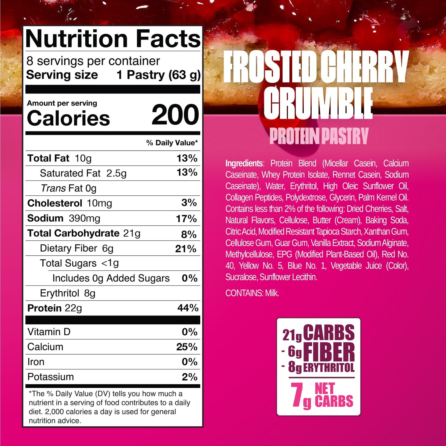 Legendary Foods 22g Protein Pastry 0g Added Sugar  Low Carb  Gluten Conscious  Keto Snack  Ideal for Glucose Management  Includes Whey Protein Isolate  8 Pack Cherry Crumble