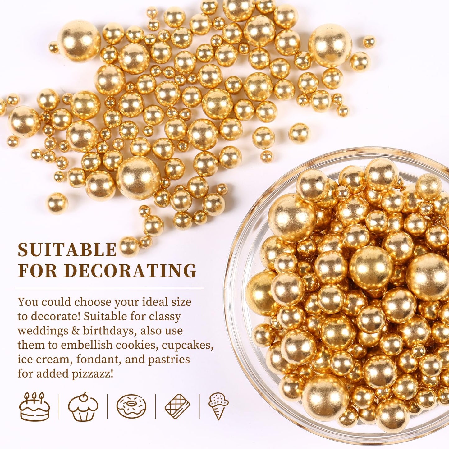 Pearl Sprinkles, Gold Pearls For Cake Decorating, Cake Pearls, Metallic Pearl Sprinkles Mix For Cake, Cupcakes, Macaron, Ice Cre