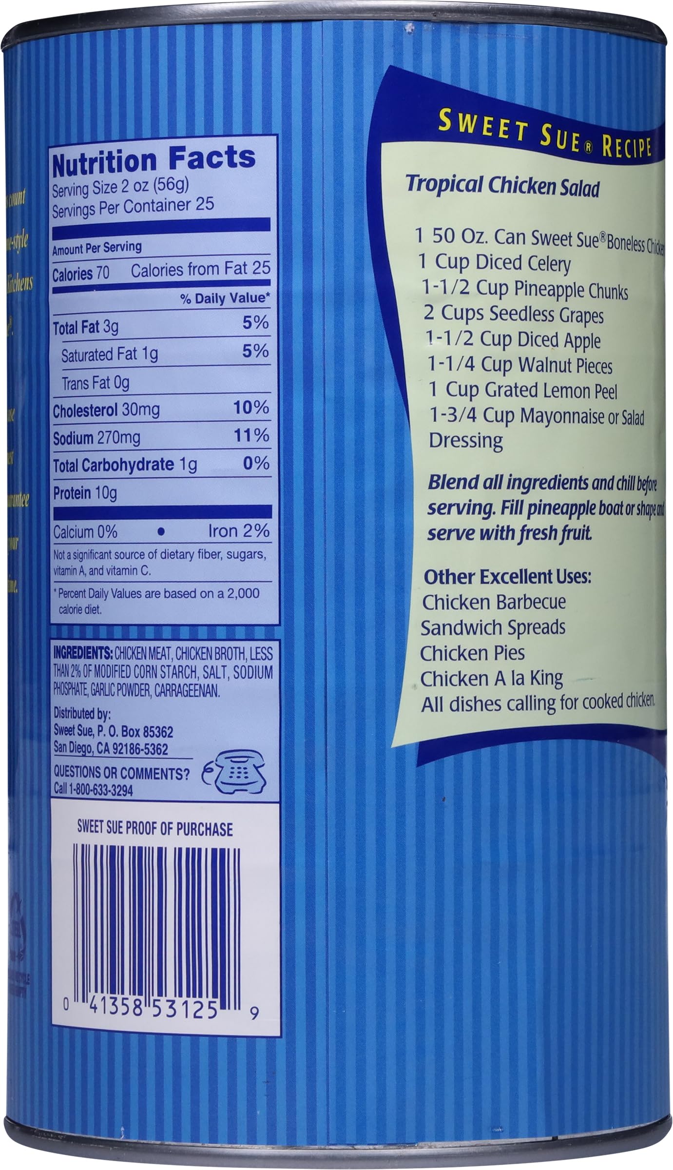 Sweet Sue Boneless Chicken with Broth, Gluten Free, Keto Friendly, 50 oz Can