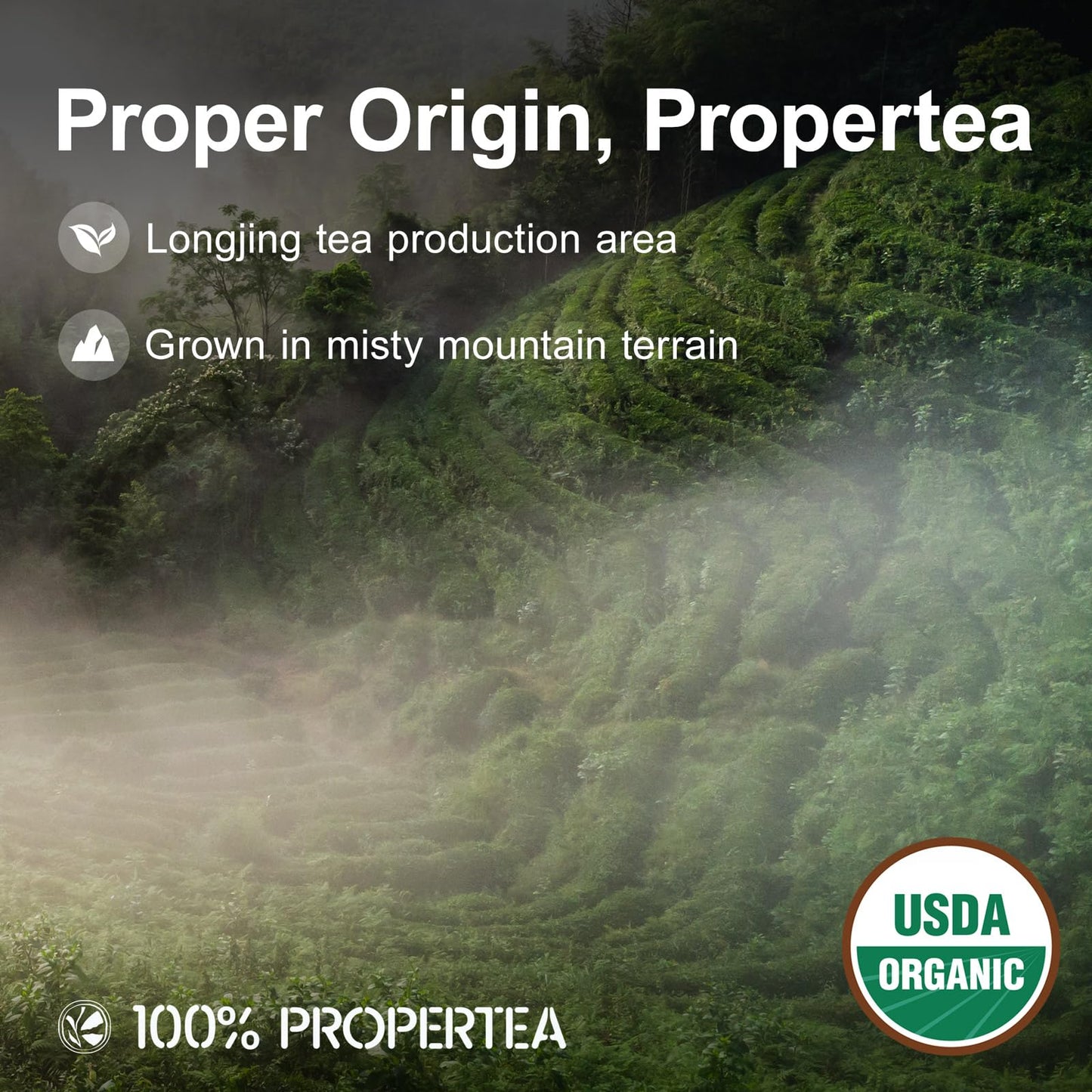 100% Propertea Organic Green Tea Bags, 100 Count Eco-Friendly Tea Bags, Classic Taste, Caffeinated, Rich In Antioxidants, Resealable Pouch