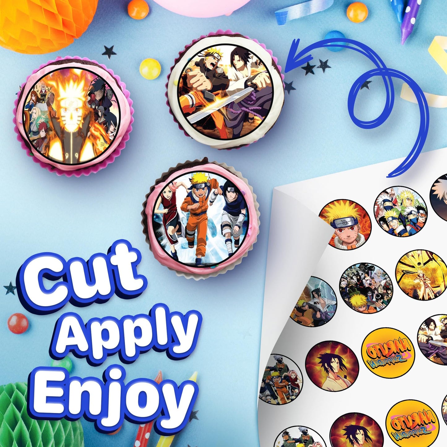 30 X Edible Sugar Cupcake Toppers - Nauto Themed Collection Of Edible Cake Decorations | Uncut Edible On Sugar Sheet
