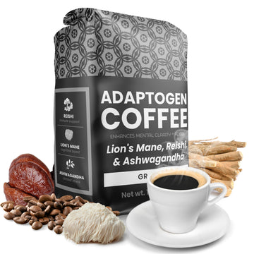 Moontower Adaptogen Coffee - Mushroom Coffee With Ashwagandha, Lions Mane, & Reishi, Organic Mushrooms Blend, Medium Roast Groun