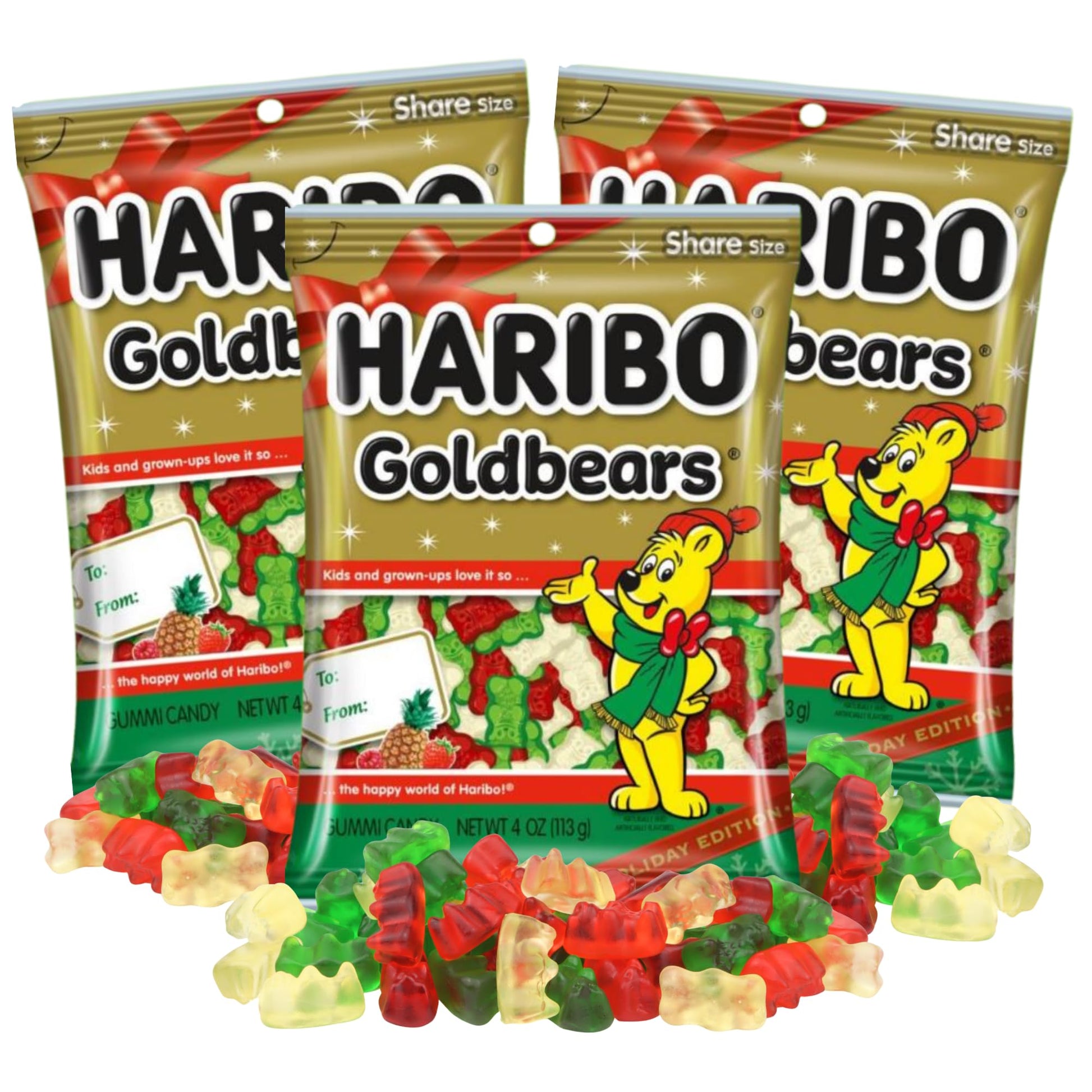 Haribo Christmas Goldbears, Festive Holiday Gummy Bears, Stocking Stuffer Candy Gifts, 4 Ounces (Pack Of 3)