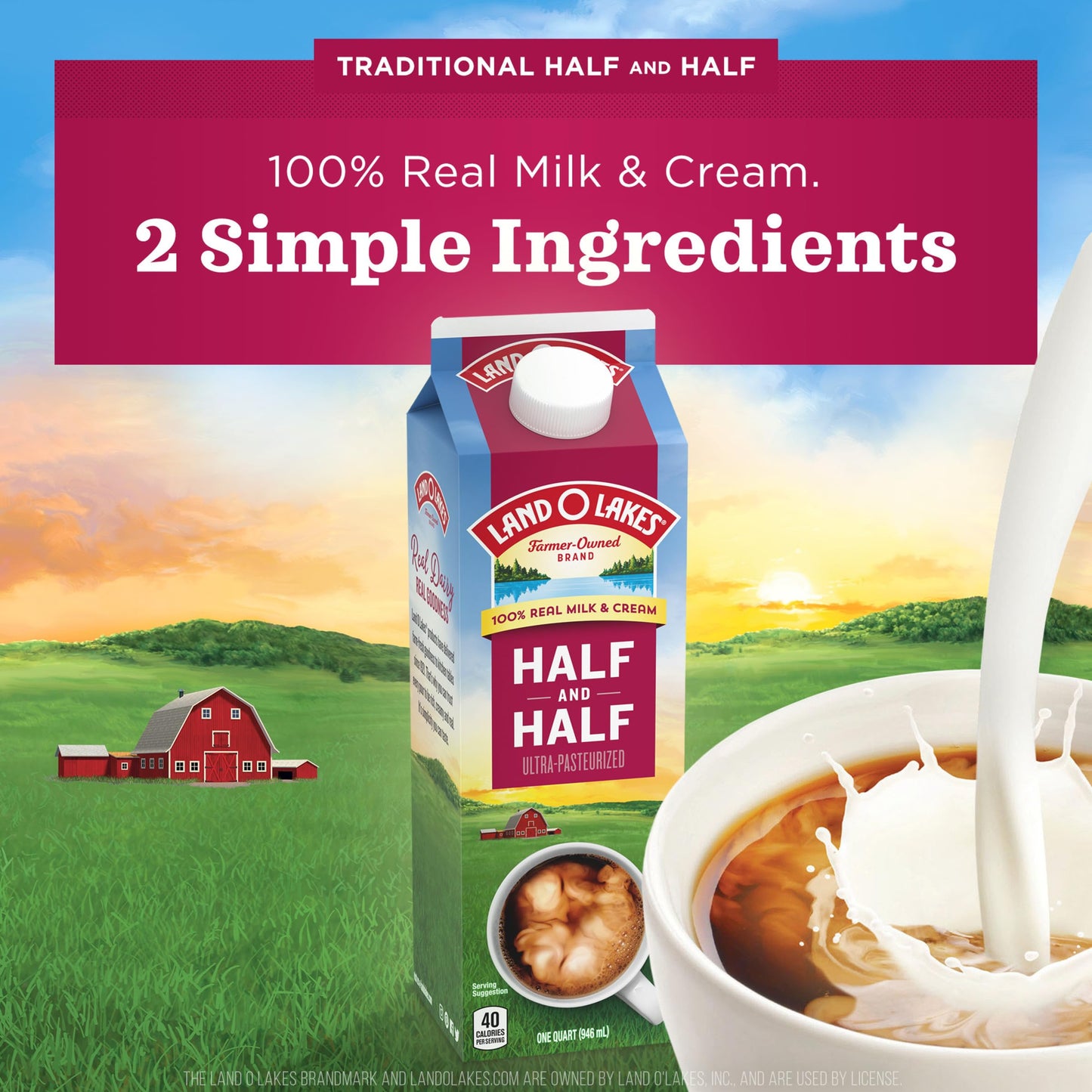 Land O Lakes Half And Half, Traditional, Coffee Creamer, 1 Quart