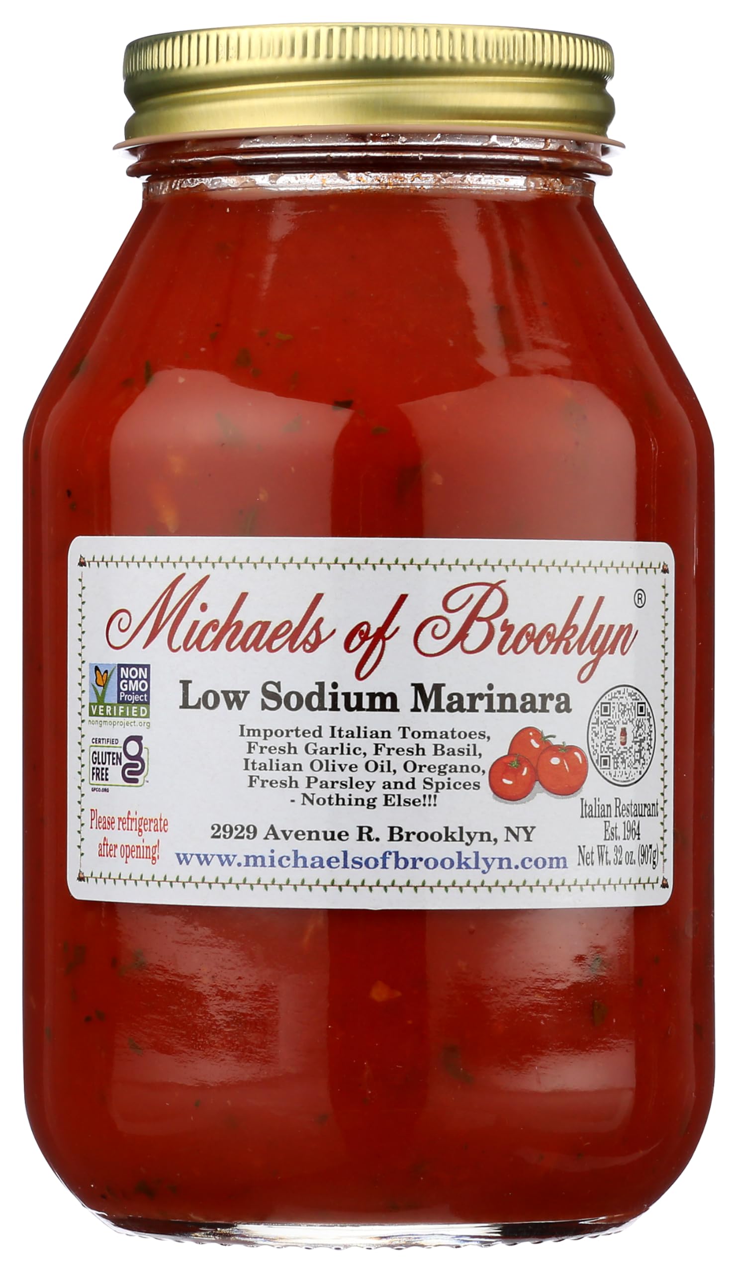 Michaels Of Brooklyn Low Sodium Tomato Sauce with Fresh Basil, Gluten Free, 32 oz (Pack of 2)