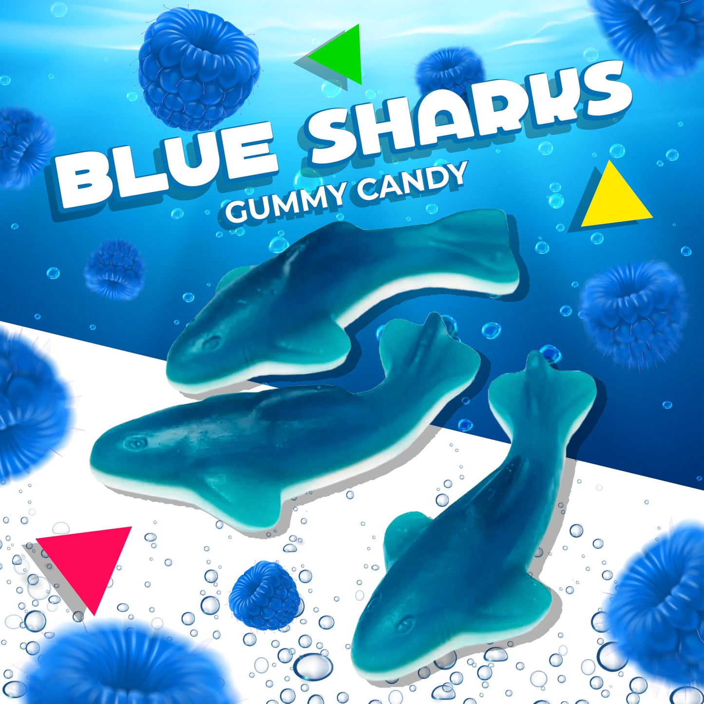Blue Sharks Gummy Candy | 1 Pound Bag | Blue Raspberry And Marshmallow Flavor