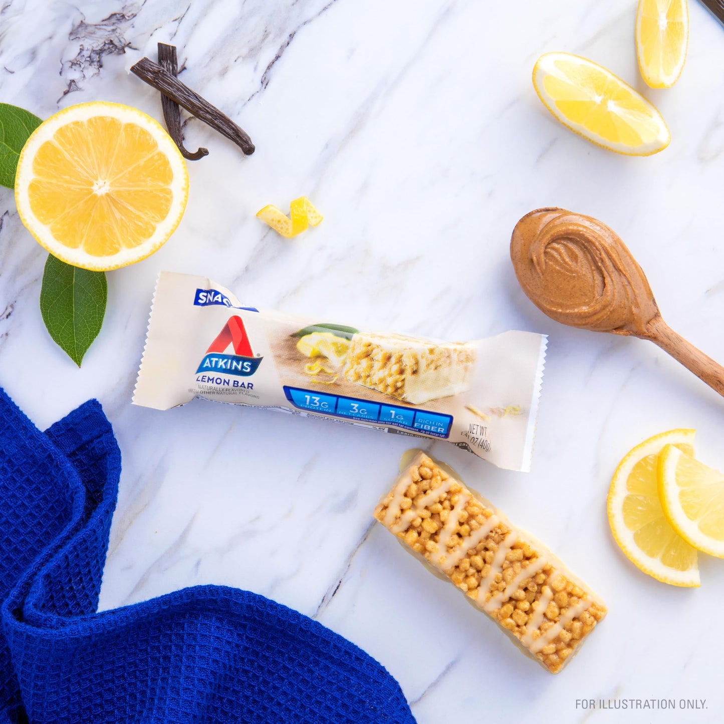 Atkins Snack Bar, Lemon, 13g Protein, 3g Net Carbs, Gluten Free, Keto Friendly, 16 Count
