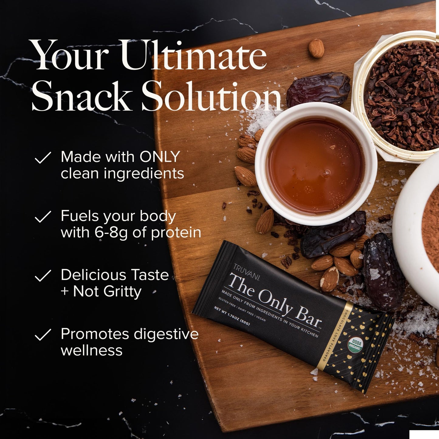 Truvani Plant Based Snack Bars | Chocolate Brownie 4 Pack | 7g Protein | USDA Organic and Vegan | The Only Bar | Dairy, Soy, and