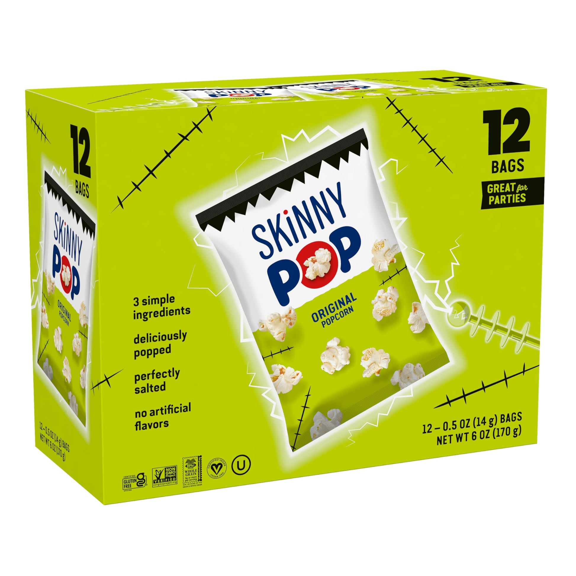 SkinnyPop Popcorn  Original  Trick or Treat Snack Bags  Gluten-Free  Non-GMO Snacks  0.5oz  12 Count