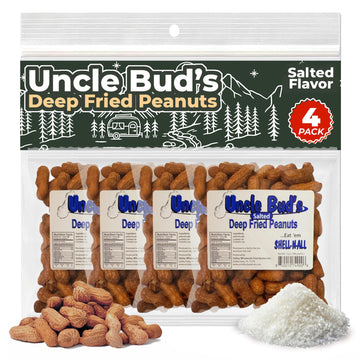 Uncle Bud's Deep Fried Salted Peanuts In Shell (4-Pack) | Salted Nuts Individual Packs, Shelled Nuts Travel Snacks, Hot Peanuts 