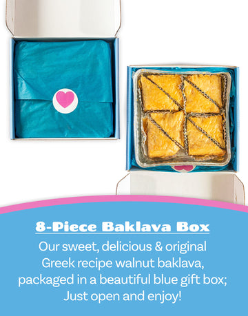 Bakluva 8-Piece Baklava Pastry Dessert Gift Box - (8) Large 2.3 Oz (66 Gram) Pieces - Perfect For Gifts, Parties, And More