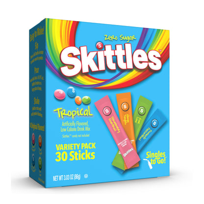 SINGLES TO GO! Skittles Singles To Go Tropical Flavors Variety Pack, Powdered Drink Mix, Strawberry Starfruit, Mango Tangelo, Ki