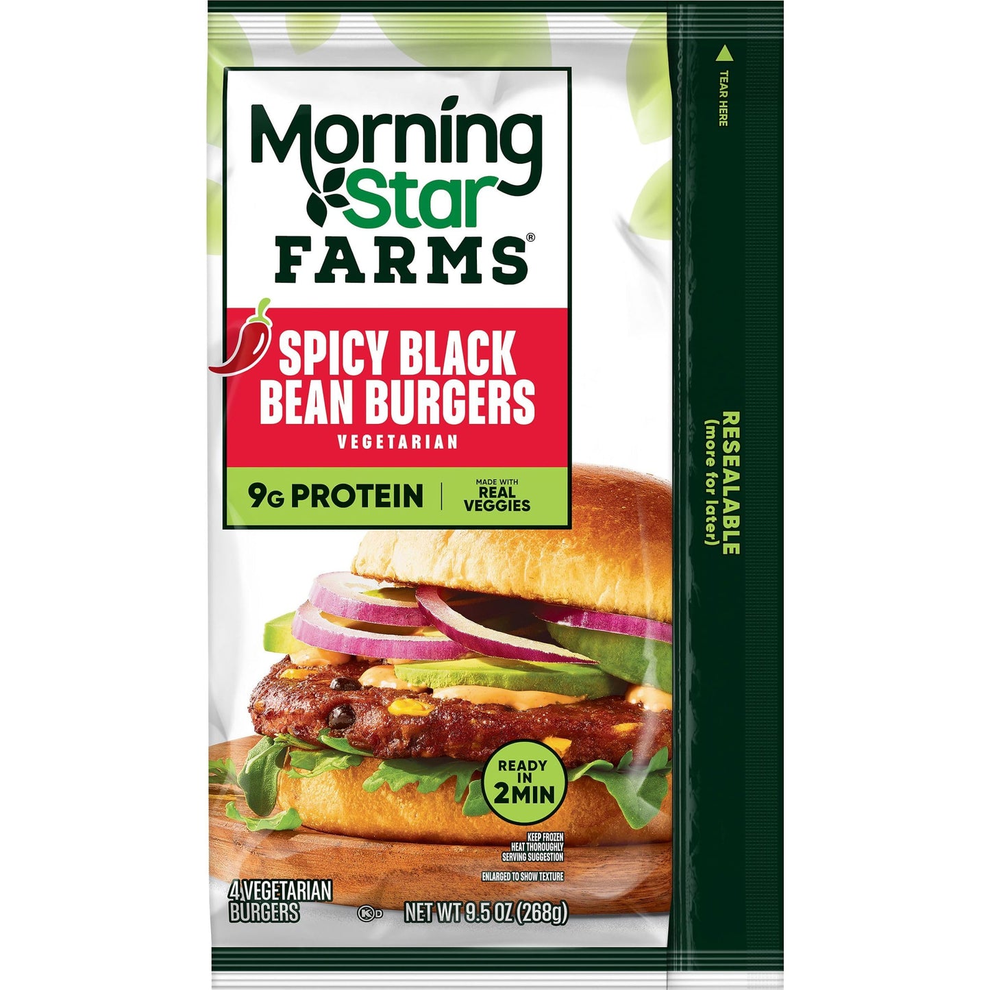 MorningStar Farms Veggie Burgers, Vegetarian Meat, Spicy Black Bean (4 Count)
