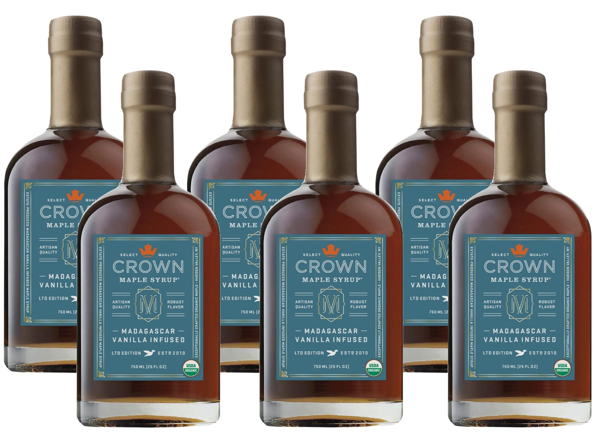 Crown Maple Madagascar Vanilla Infused Organic Maple Syrup, 25 Fl Oz, 6-Pack, Real Vanilla Bean, Pancakes, Baking, Cocktails & B