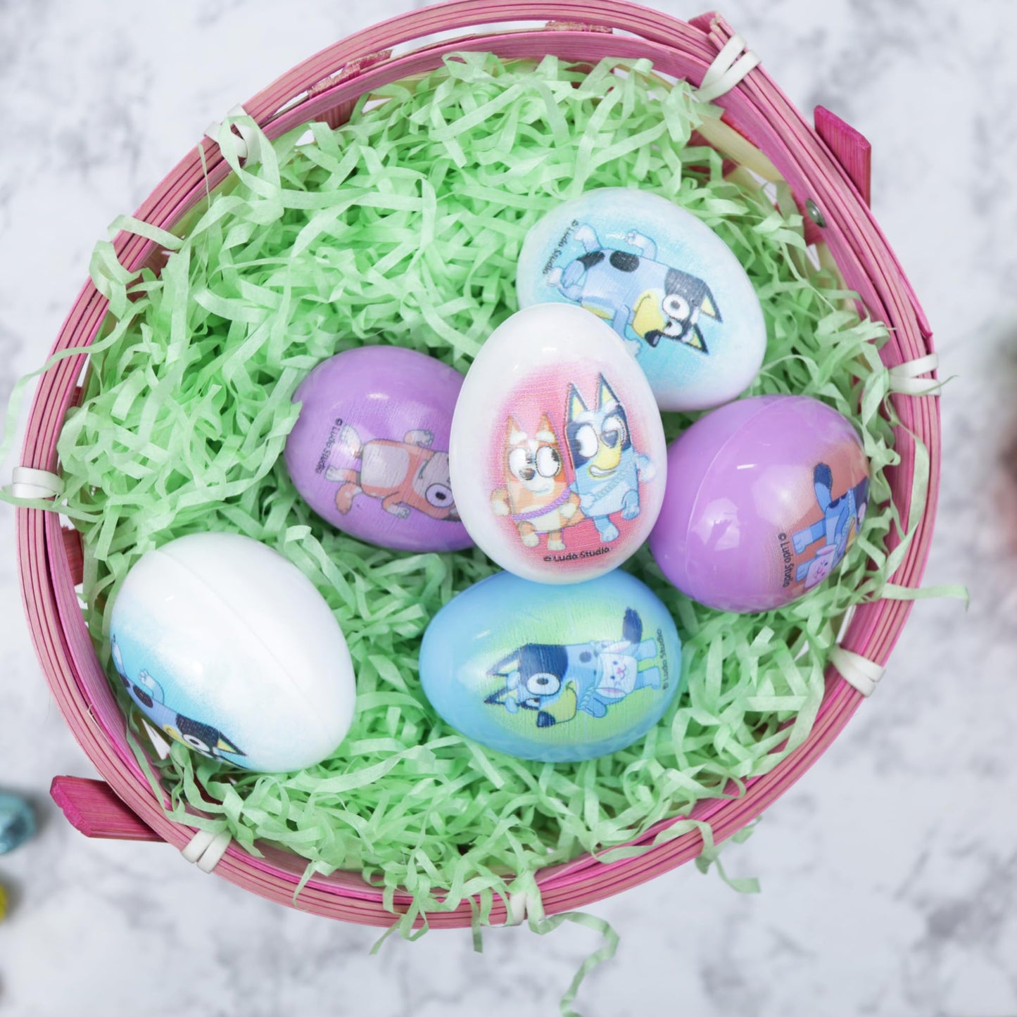 Galerie Bluey Themed Plastic Easter Eggs, Red Hard Candy Pouches Inside, Great For Egg Hunts, 2.47 Ounces
