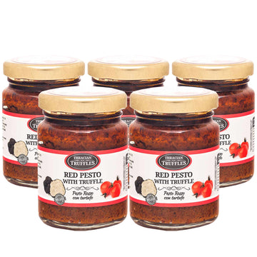 Red pesto sauce with Black truffle, Chilli pepper, Sun-dried tomatoes, Gourmet Pesto with truffle, Traditional Italian Taste in 
