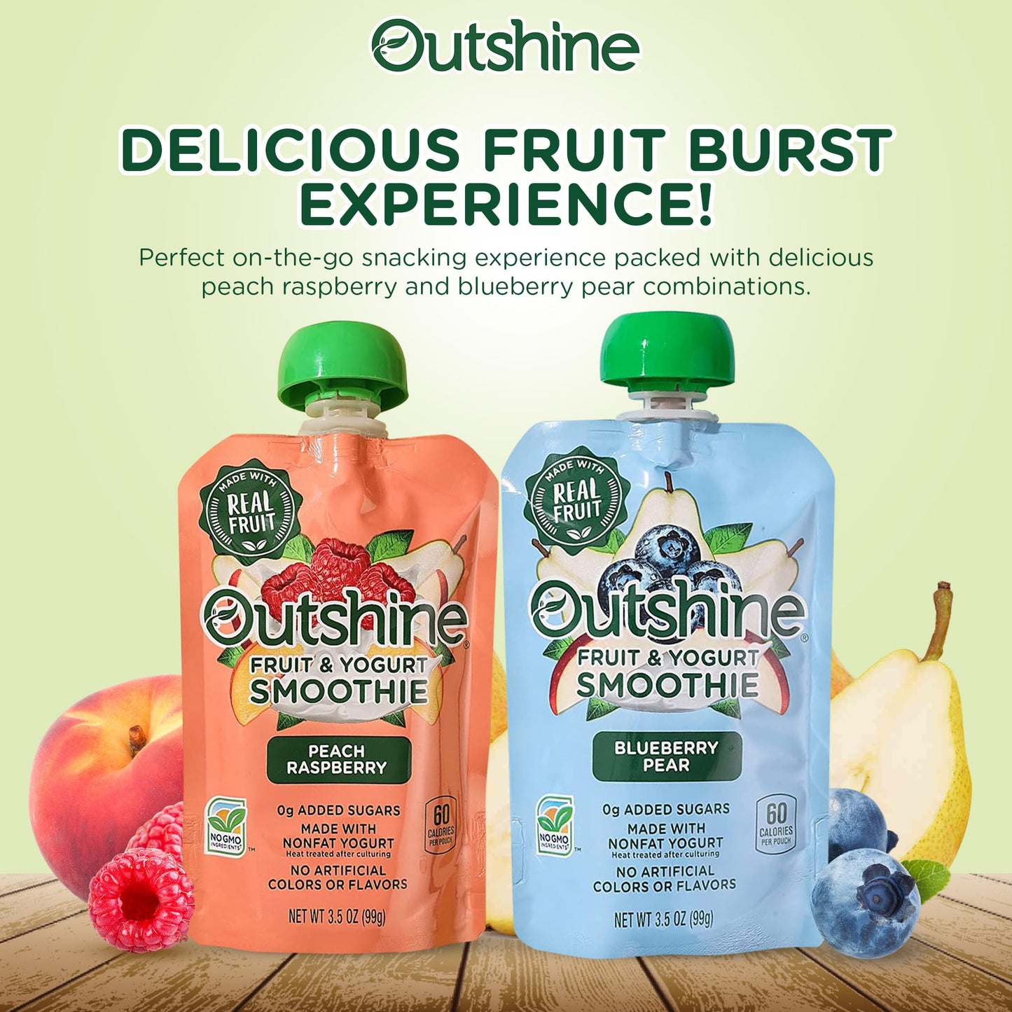 Outshine Fruit Smoothie Pouches Variety Pack - Ready-to-Drink Smoothies -Perfect for Kids and mature-themed On-the-Go -Fruit & Yogurt Pouches for Snacking - (24 Count)