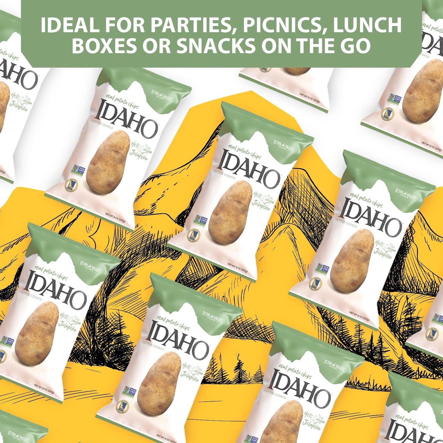 Teton Valley Brands Idaho Kettle Cooked Jalapeno Potato Chips - Snack Chips - Non-Gmo Kettle Chips - Kettle Cooked Chips - Idaho