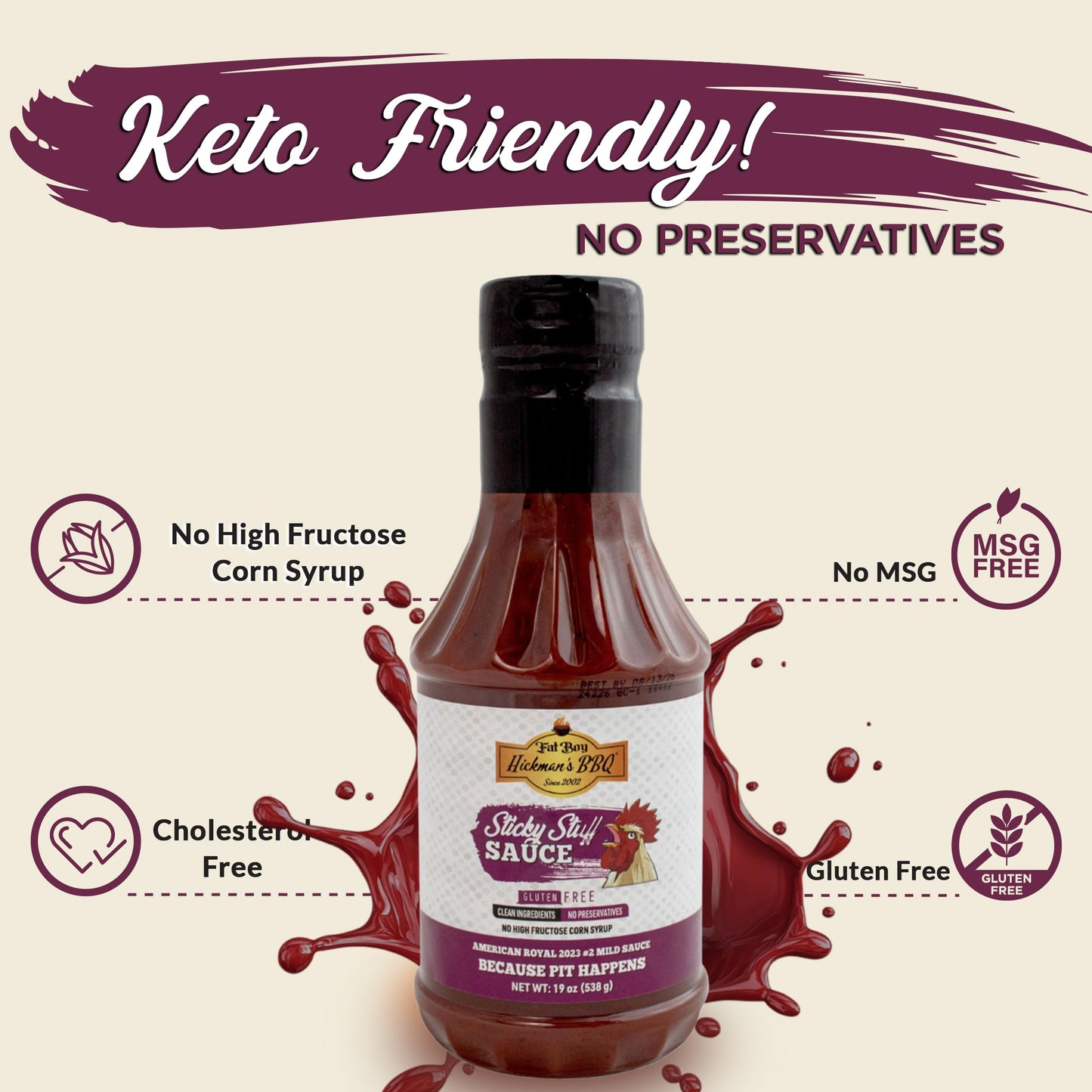 Fat Boy Hickman'S Bbq Sticky Stuff Sauce Pack Of 2 - Perfect For Beef, Pork, Chicken, Pulled Pork And Ribs - Clean Ingredients,