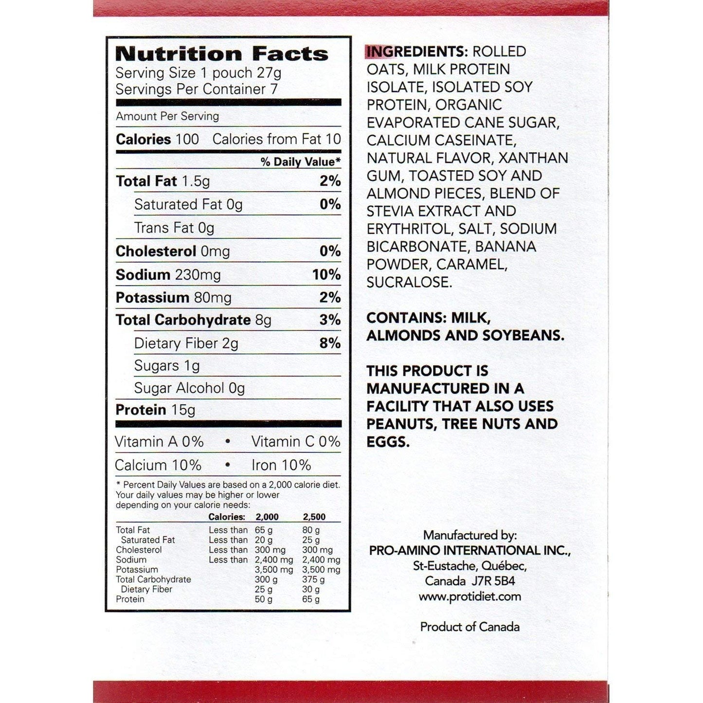 Protidiet High Protein Banana Nut Oatmeal - Gluten Free, Rich In Fiber, Low Sugar - Easy To Digest, Healthy, And Nutritious Breakfast Protein Oatmeal - 7 Instant Oatmeal Packets