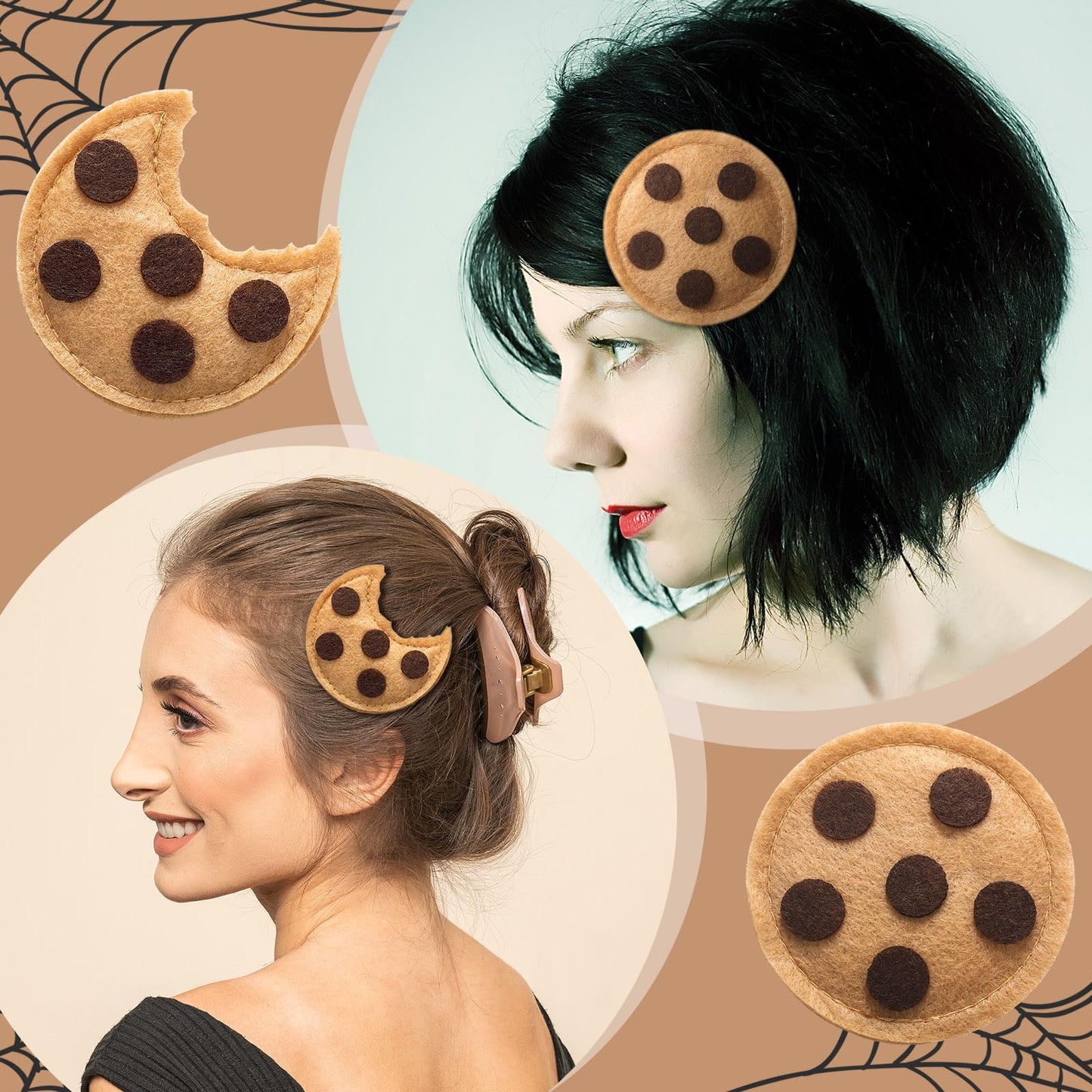 Suncalla 8 Pcs Chocolate Chip Felt Cookies Decor 2.5 Inch Chest Clip Cookies Costume Accessories For Halloween Events Party Supplies Decorations Holiday Gifts