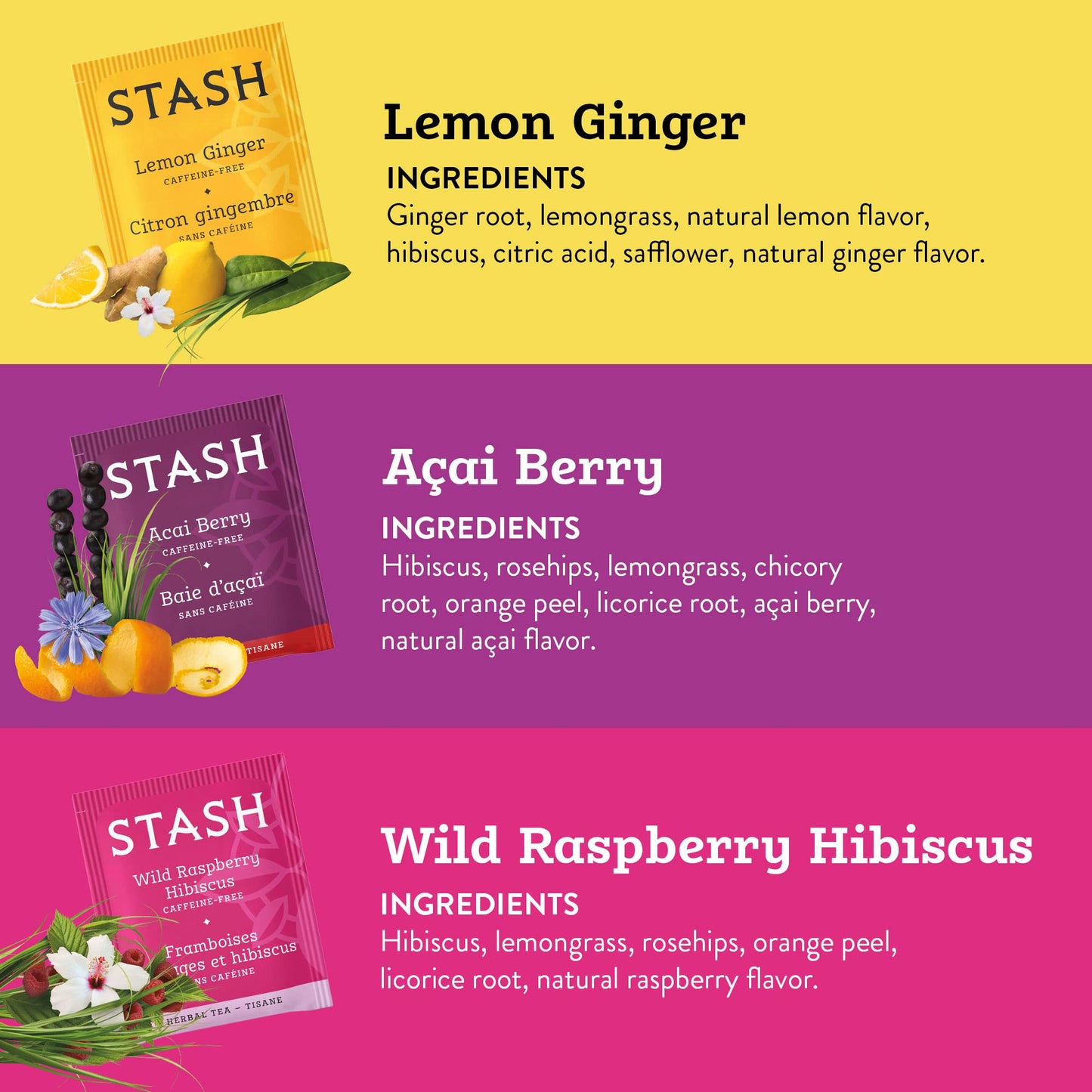 Stash Fruity Herbal Tea Sampler, 6 Boxes, 18-20 Tea Bags Each, Model 77819