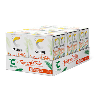 CELSIUS Sparkling Tropical Vibe Energy Drink, 12 Fl Oz, Pack of 24, Model FGSS6431