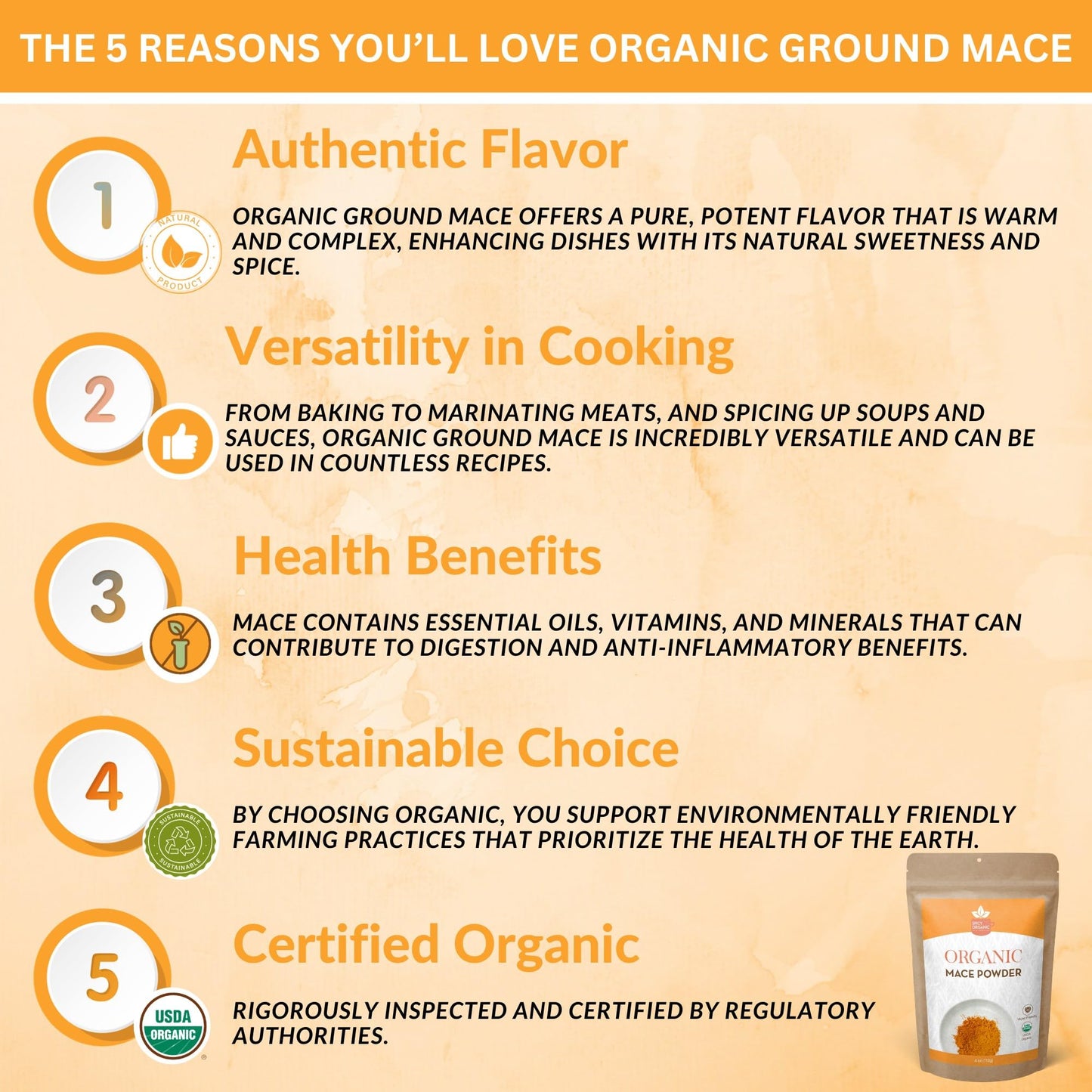 Spicy Organic Ground Mace - 100% Pure Usda Organic -Non-Gmo Mace Spice - 4 Oz