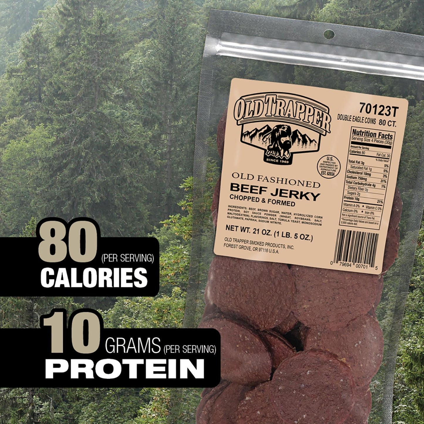 Old Trapper Beef Jerky, Old-Fashioned Flavor, 80 Count, 21oz, 10g Protein, Delicious Snack