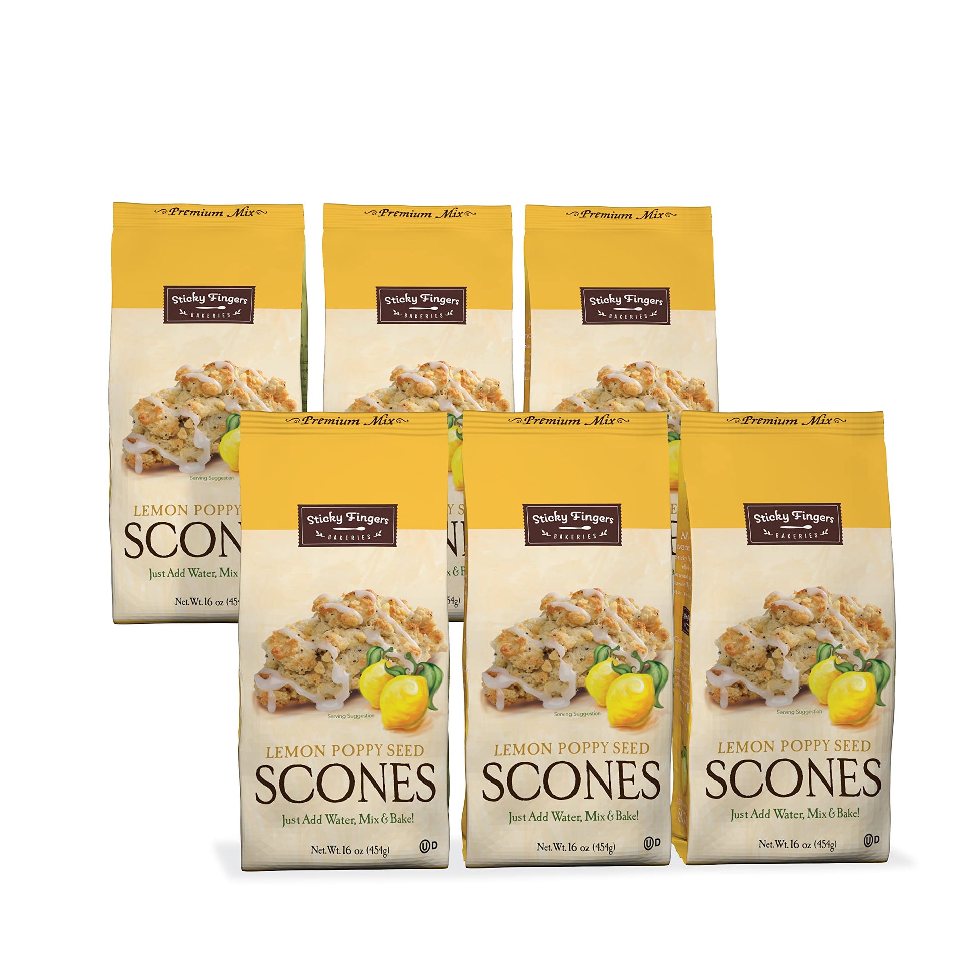 Sticky Fingers English Scone Mix, Lemon Poppyseed, 16.01 oz, Pack of 6, Makes 12 Fresh Baked Scones