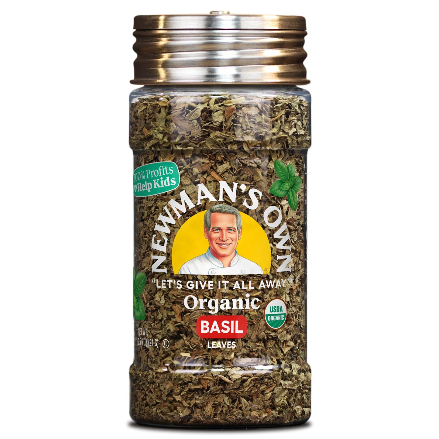Newman's Own Fresh Dried Sweet Basil Leaves, Elevates Pastas, Salads, and Sauces, Non-GMO, Kosher Certified, 0.78 Oz. Bottle
