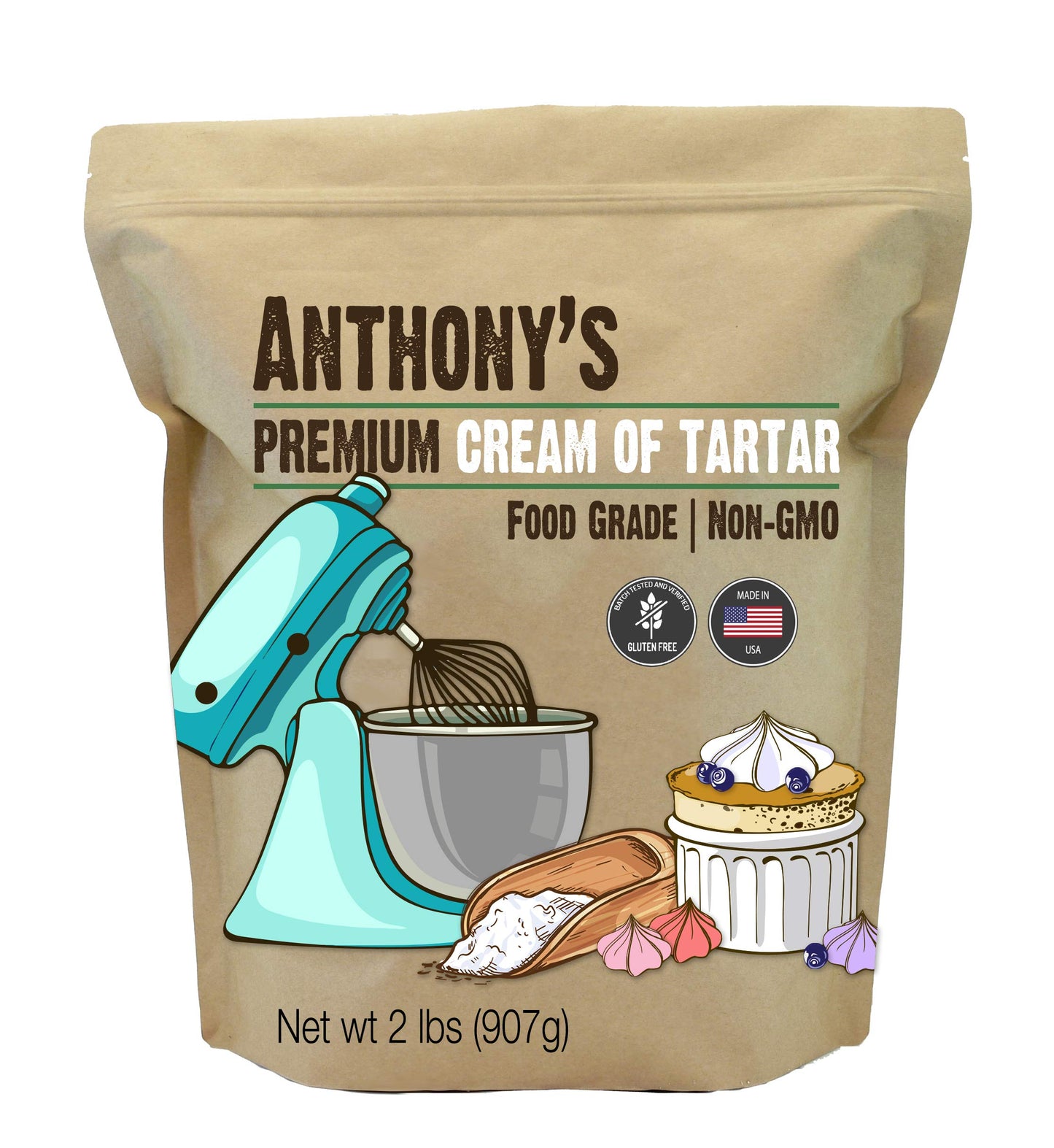 Anthonys Premium Cream of Tartar, 2 lb, Gluten Free, Food Grade, Non-GMO