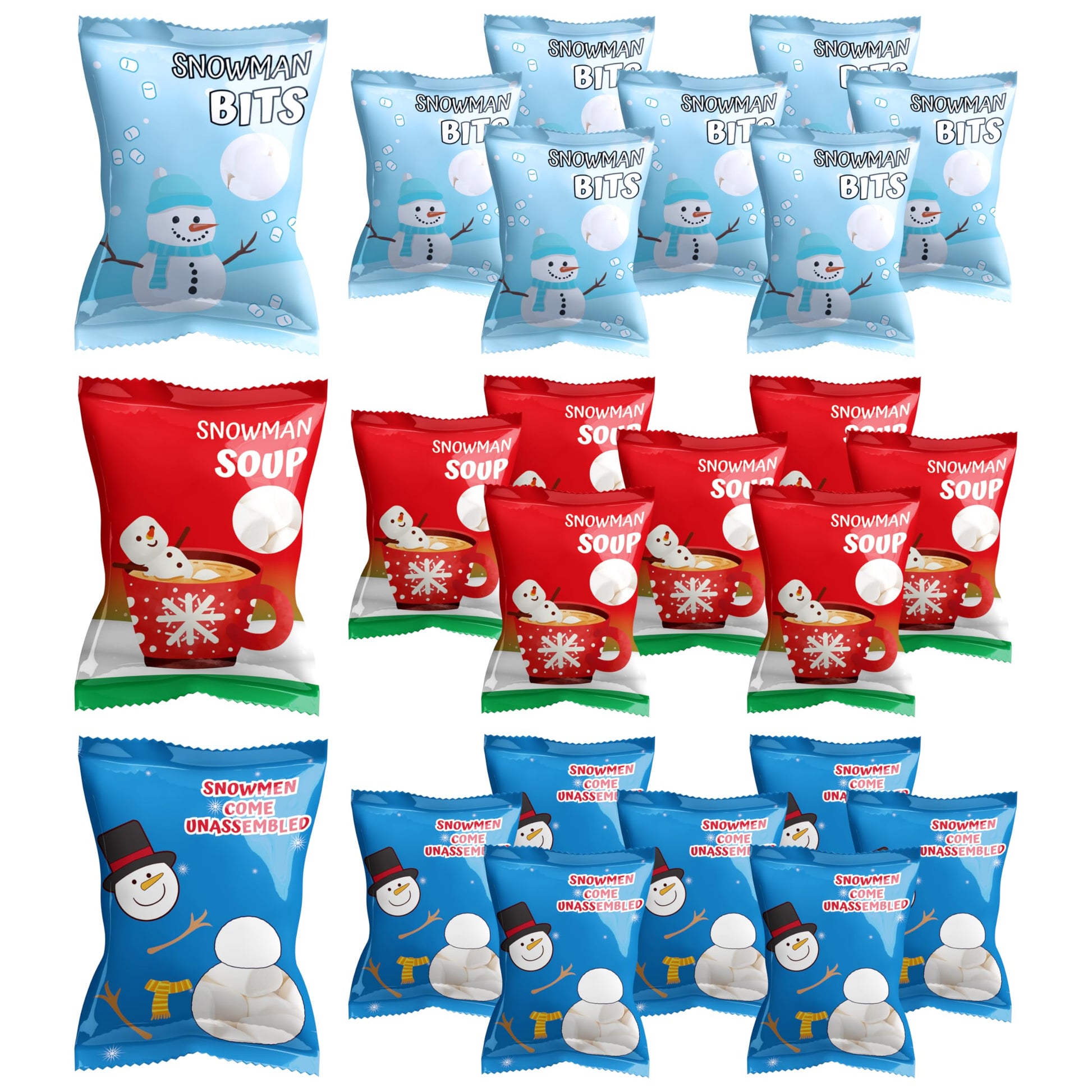 4Es Novelty 24 Packets 3 Assorted Mini Marshmallows - Individually Wrapped Marshmallows Packets for Hot Chocolate & Marshmallows Cocoa Toppers  Vanilla Flavored
