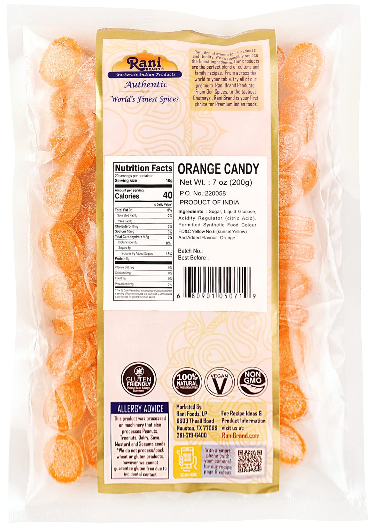 Rani Orange Candy - Vegan, Gluten Friendly, NON-GMO, 7oz (200g) - Authentic Indian