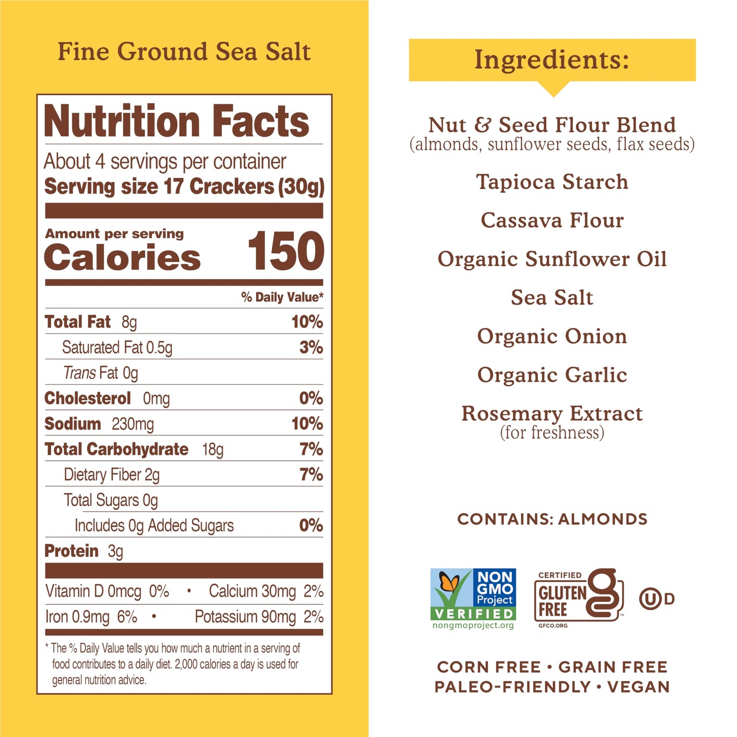 Simple Mills Almond Flour Crackers, Fine Ground Sea Salt - Gluten Free, Vegan, Healthy Snacks, 4.25 Ounce (Pack Of 6)