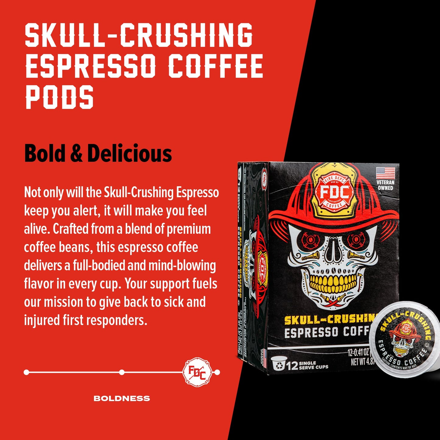 Fire Department Coffee - Gives Back To Firefighters - Skull Crushing Espresso Coffee Pods - Full-Bodied & Bold - Roasted In The