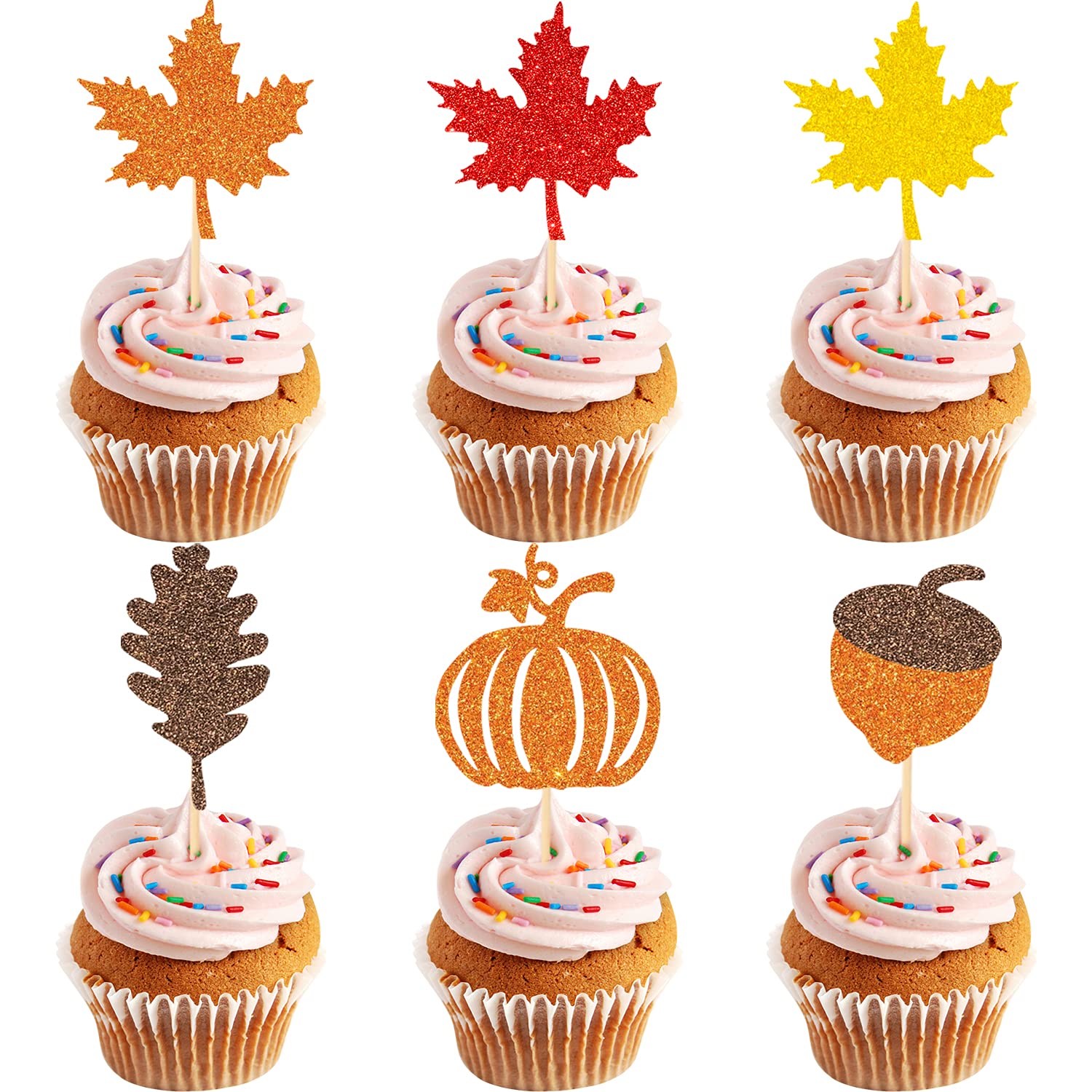 48 Pcs Thanksgiving Cupcake Toppers Fall Cupcake Toppers Thanksgiving Cake Decorations Happy Thanksgiving Cake Topper Leaf Cupca