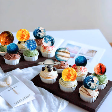 54 Pcs Edible Outer Space Cupcake Toppers Wafer Paper Solar System Galaxy Universe Planets Cupcake Picks For Drink Topper Baby S