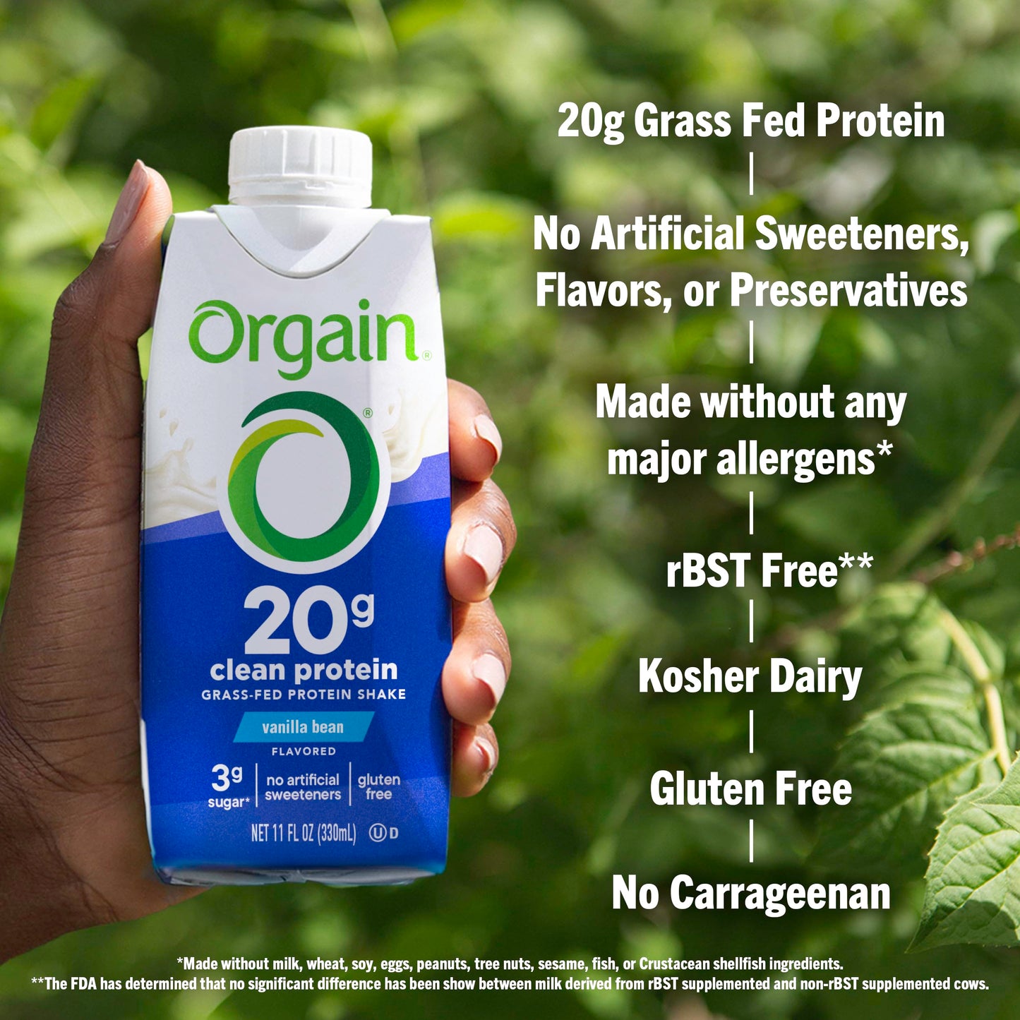 Orgain Clean Protein Shake  Grass Fed Dairy  Vanilla Bean - 20g Whey High Protein  Kosher  Ready to Drink  Low Net Carbs  Gluten Free  No Soy Ingredients  11 Fl Oz (Pack of 4)